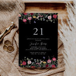 Invitación Flor silvestre multicolor Jardín 21 Fiesta de cump<br><div class="desc">Esta invitación a la fiesta de cumpleaños 21 de flor silvestre multicolor es perfecta para un evento moderno. El diseño se compone de una variedad multicolor de flores rosadas,  ruidosas,  violetas,  violetas,  violetas,  violetas,  borgoñas y salvajes en un fondo negro.</div>