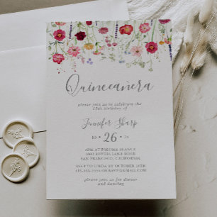 Invitación Flor silvestre multicolor simple Quinceañera