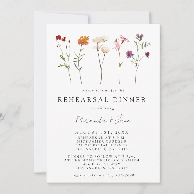 Invitación Flor silvestre Orgullo Lesbiano Ensayo Floral Cena (Anverso)