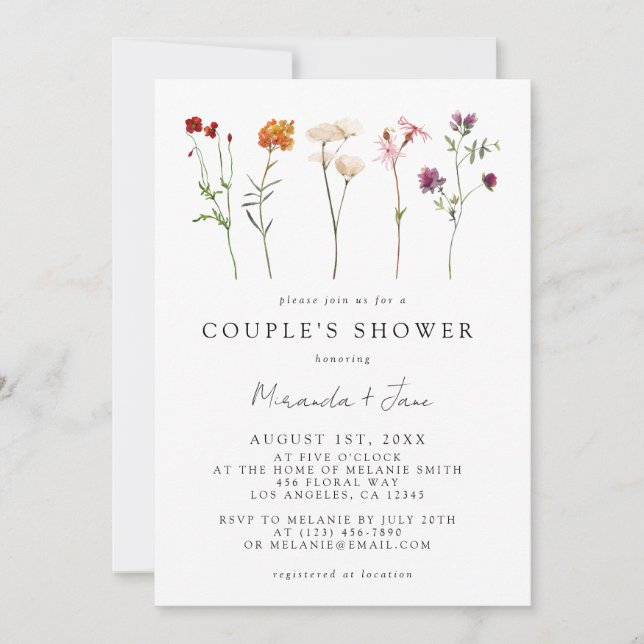 Invitación Flor silvestre Orgullo Lésbico Ducha de Pareja Flo (Anverso)