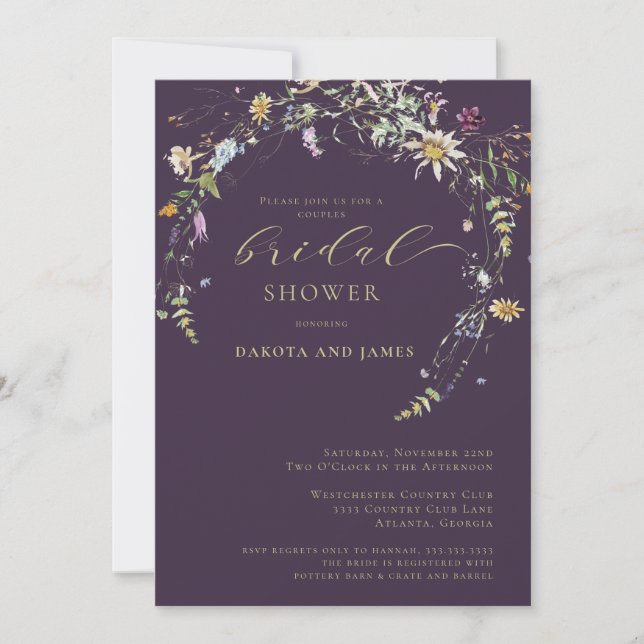 Invitación Flor silvestre Pluma profunda Parejas Ducha de Nov (Anverso)