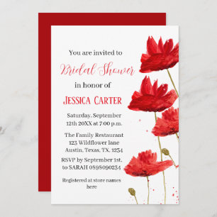 Invitación Flor silvestre Poppy Red Floral Bridal Shower