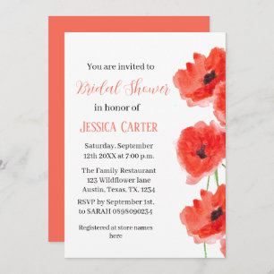 Invitación Flor silvestre Poppy Red Floral Bridal Shower