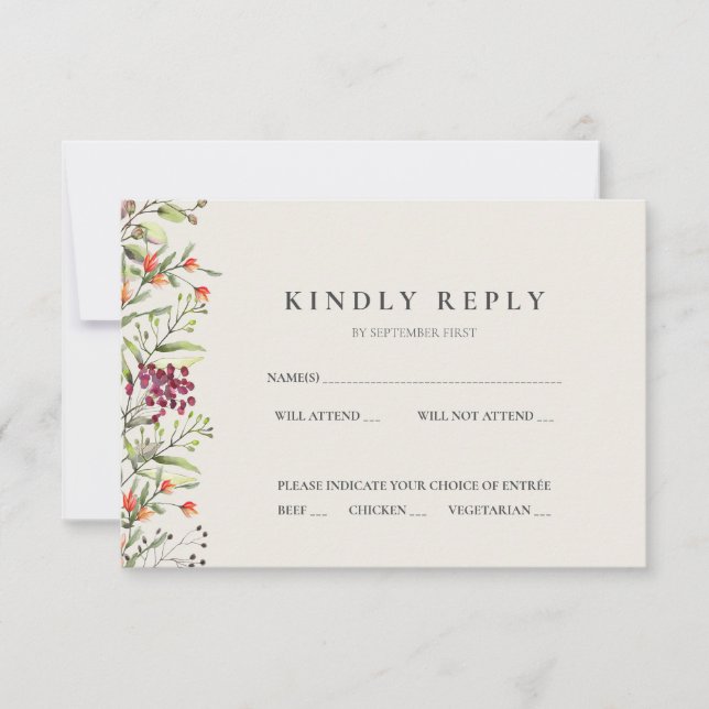 Invitación Flor silvestre pradera Boda RSVP Card Ecru (Anverso)