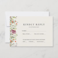 Flor silvestre pradera Boda RSVP Card Ecru