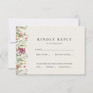 Invitación Flor silvestre pradera Boda RSVP Card Ecru