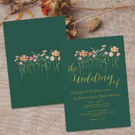 Invitación Flor silvestre pradera elegante guión oscuro verde