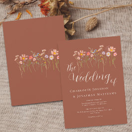 Invitación Flor silvestre pradera elegante guión Terracotta B