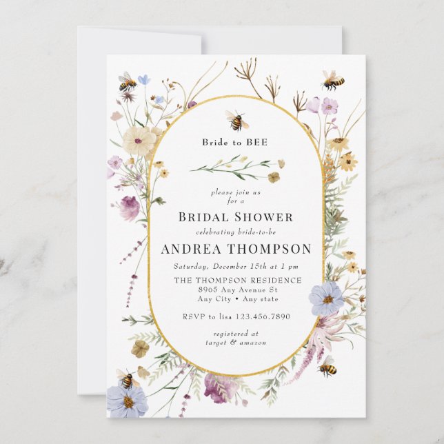 Invitación Flor silvestre primavera | Bee Bridal Shower (Anverso)