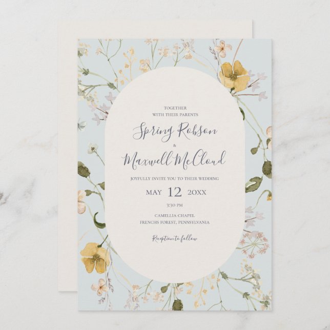 Invitación Flor silvestre primavera | Boda Casual Azul Claro