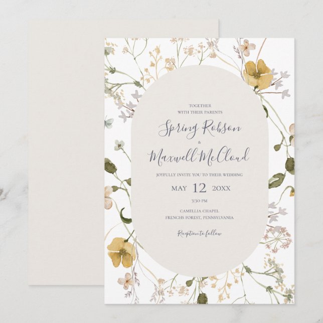 Invitación Flor silvestre primavera | Boda Casual Blanco (Anverso / Reverso)