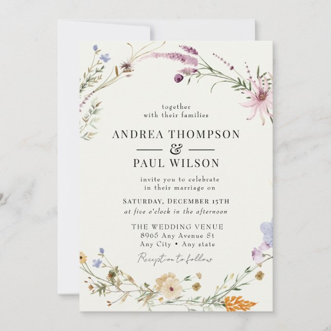 Invitación Flor silvestre primavera | Boda de la Moda Boho (Anverso)