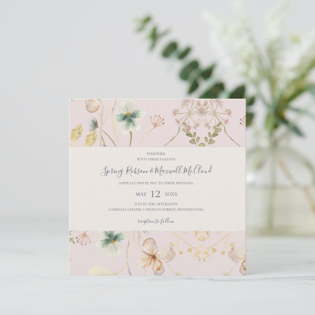 Invitación Flor silvestre primavera | Boda Rubor Square (Anverso de pie)