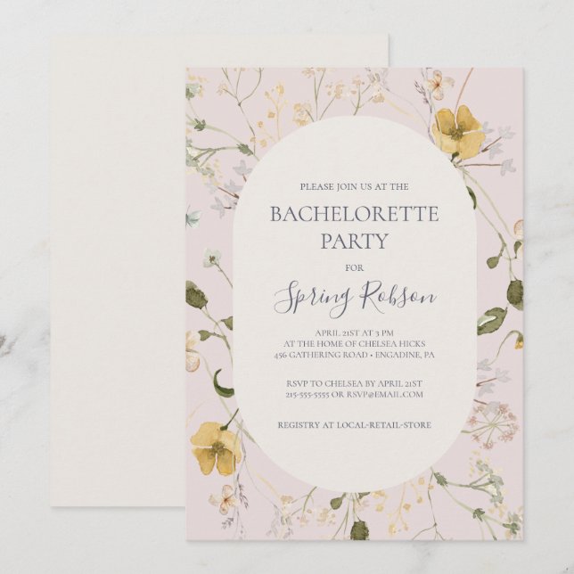 Invitación Flor silvestre primavera | Fiesta de soltero de Ru (Anverso / Reverso)