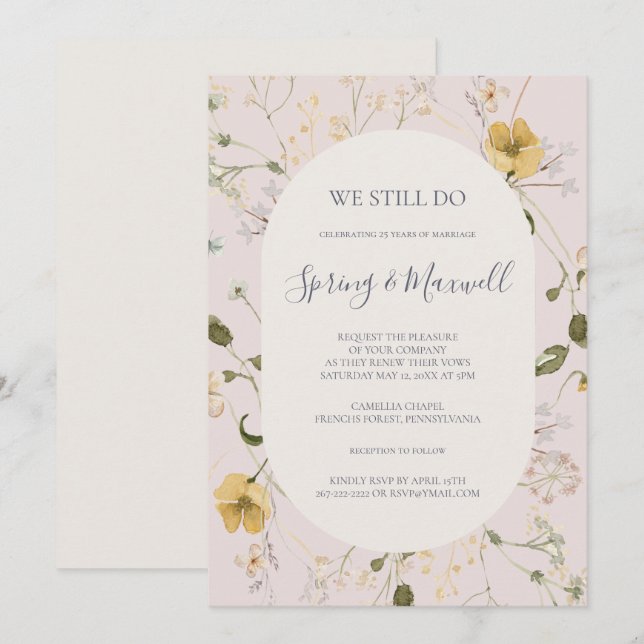 Invitación Flor silvestre primavera | Rubor Todavía Vemos Ren (Anverso / Reverso)