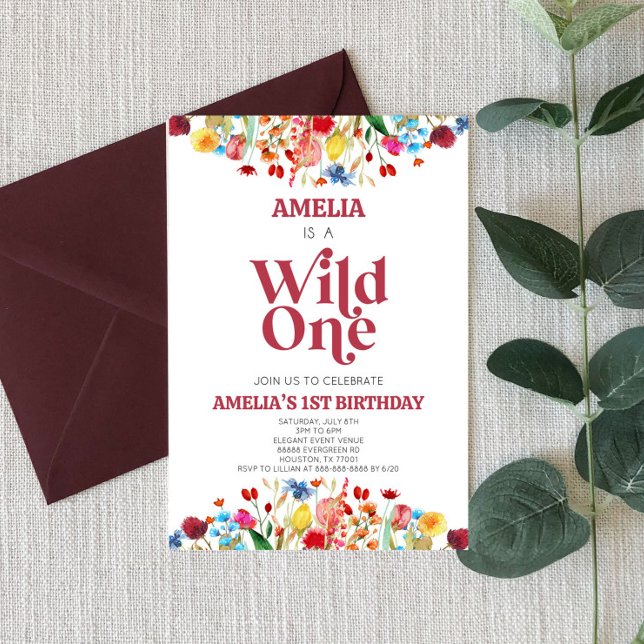 Invitación Flor silvestre primer Fiesta de cumpleaños (Subido por el creador)