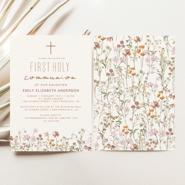 Invitación Flor silvestre primera comunión sagrada en flor (Subido por el creador)