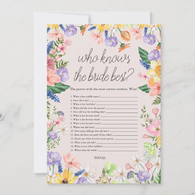 Invitación Flor silvestre que conoce a la novia como la carta (Anverso)