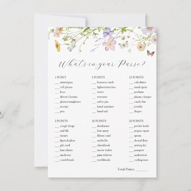 Invitación Flor silvestre: ¿Qué hay en tu bolso? (Anverso)