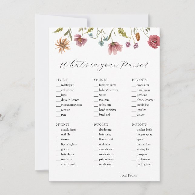 Invitación Flor silvestre: ¿Qué hay en tu bolso? (Anverso)