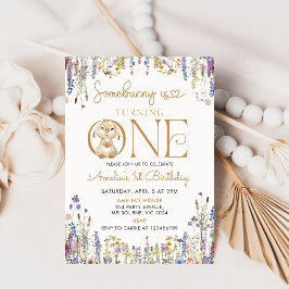 Invitación Flor silvestre que un conejo cumple un primer cump