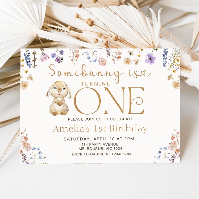 Invitación Flor silvestre que un conejo cumple un primer cump (Subido por el creador)