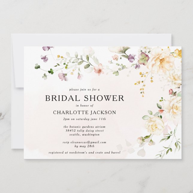 Invitación Flor silvestre romántica Boho Bridal Shower (Anverso)