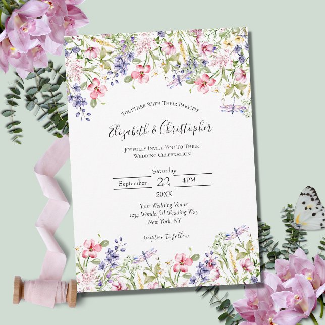 Invitación Flor silvestre Rosa Amarillo Morado Boho Boda mode (Subido por el creador)