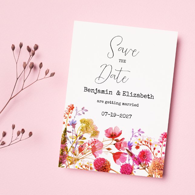 Invitación Flor silvestre rosa amarillo rosa naranja Guardar  (Orange pink yellow wildflower Save the Date)