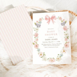 Invitación Flor silvestre rosa Floral bebé niñas Bow Baby Sho