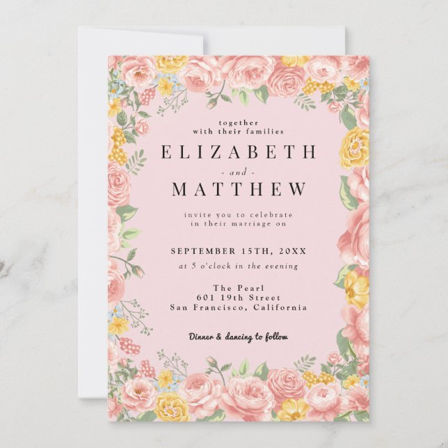 Invitación Flor silvestre rosa pálida Foto Boda de código QR (Anverso)