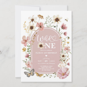 Invitación Flor silvestre rosa polvorienta Wild One Primera C