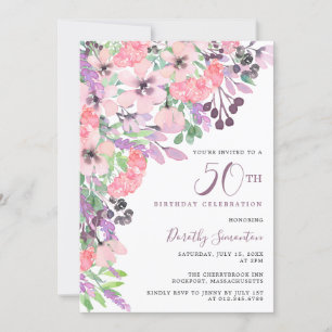 Invitación Flor silvestre rosa rosada 50 cumpleaños