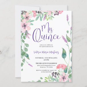 Invitación Flor silvestre rosa rosada Quinceanera