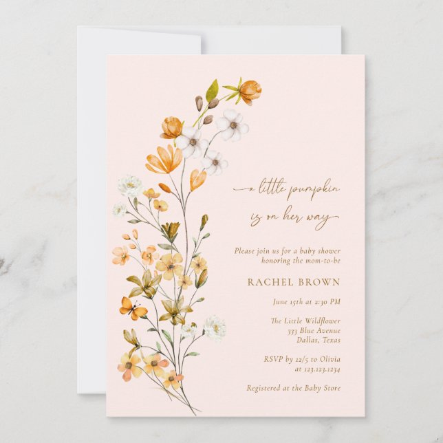 Invitación Flor silvestre rosa Un pequeño Chica de calabaza B (Anverso)