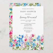 Flor silvestre rosa y floral azul Baby Shower