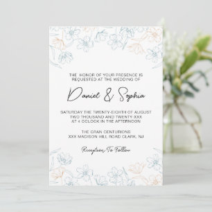 Invitación Flor silvestre rosa y floral azul Boda floral