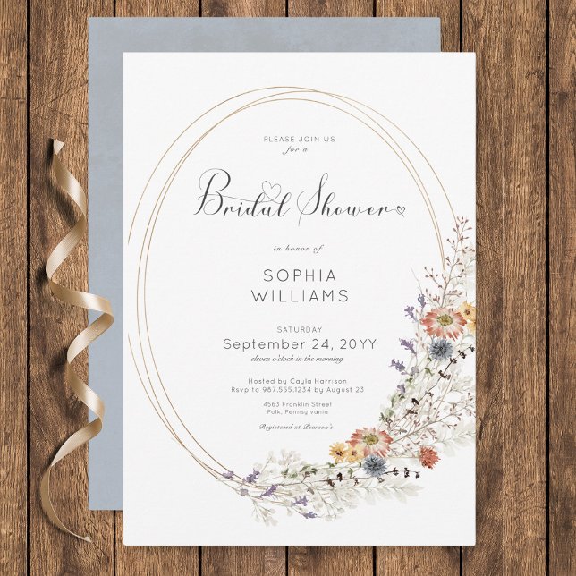 Invitación Flor silvestre rusa marco oval ducha de novia (Rustic Wildflower Oval Frame Bridal Shower Invitation)