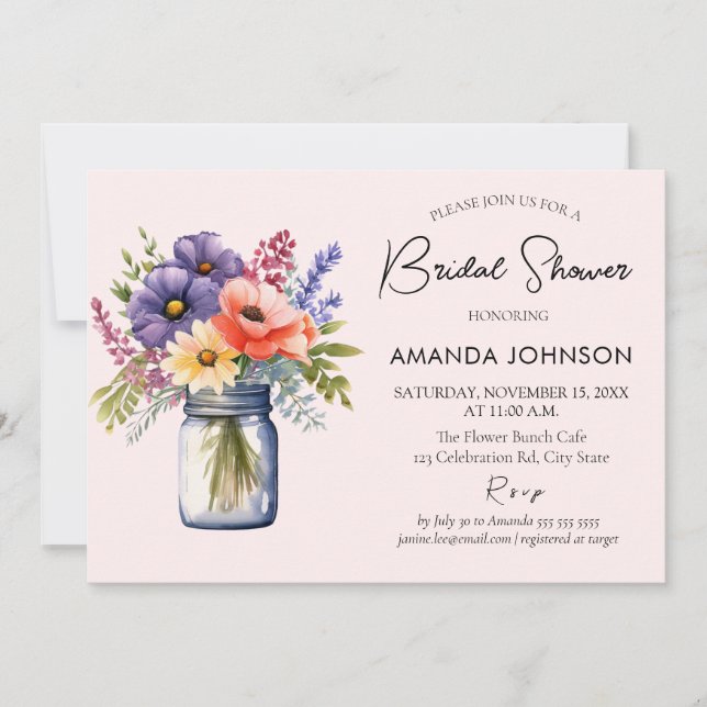 Invitación Flor silvestre rusa Mason Jar Bridal Shower (Anverso)