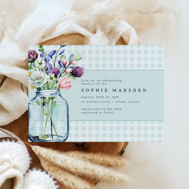 Invitación Flor silvestre rusa Mason Jar Picnic Baby Shower (Subido por el creador)