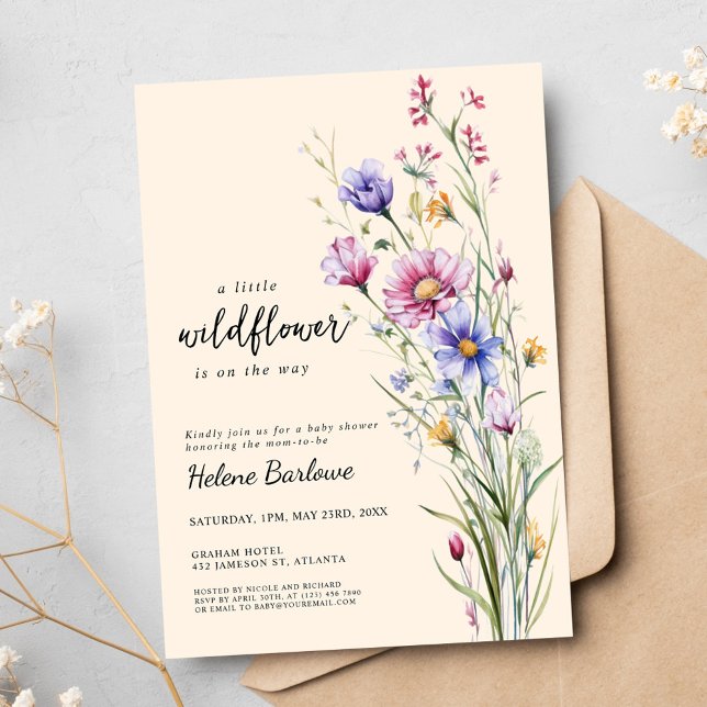 Invitación Flor silvestre Rustic Boho Neutral Floral Baby Sho (Wildflower Rustic Boho Neutral Floral Baby Shower Invitation)