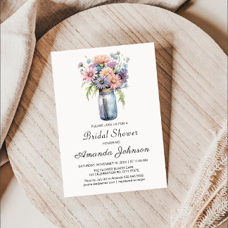 Invitación Flor silvestre Rustic Mason Jar Bridal Shower
