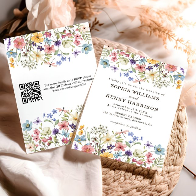Invitación Flor silvestre Rustic Wedding Moderno Código QR (Subido por el creador)