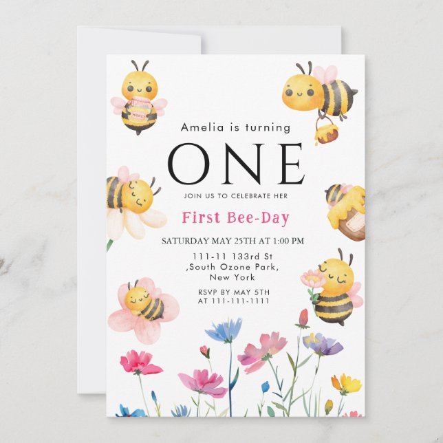 Invitación Flor silvestre rústica Boho Primer día de la abeja (Anverso)