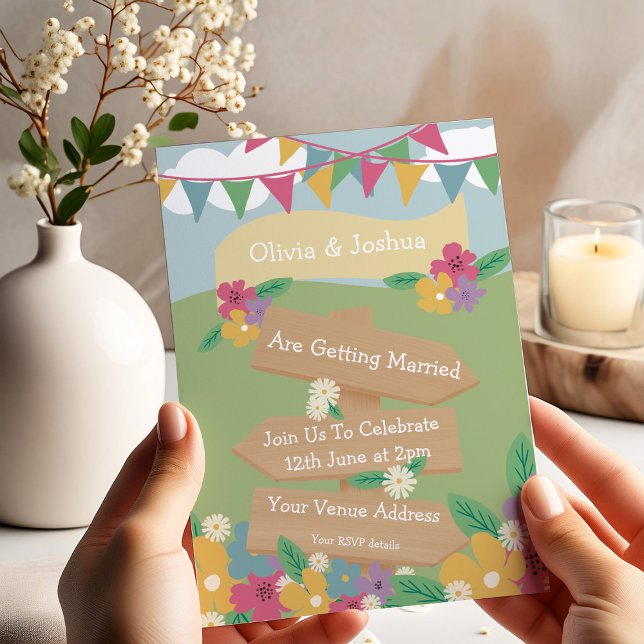 Invitación Flor silvestre rústica con Boda de Bunting y Rótul (Subido por el creador)