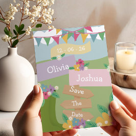 Invitación Flor silvestre rústica con Rótulos de Bunting Save