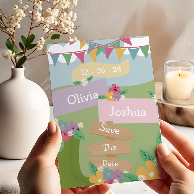 Invitación Flor silvestre rústica con Rótulos de Bunting Save (Subido por el creador)