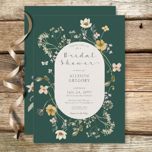 Invitación Flor silvestre rústica marco verde ducha de novia