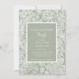 Invitación Flor silvestre Sage Green Line Art