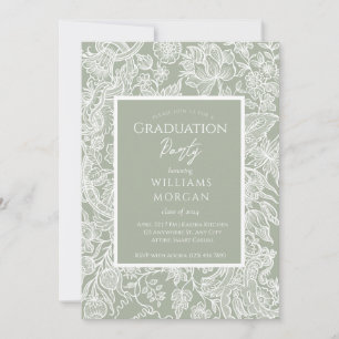 Invitación Flor silvestre Sage Green Line Art